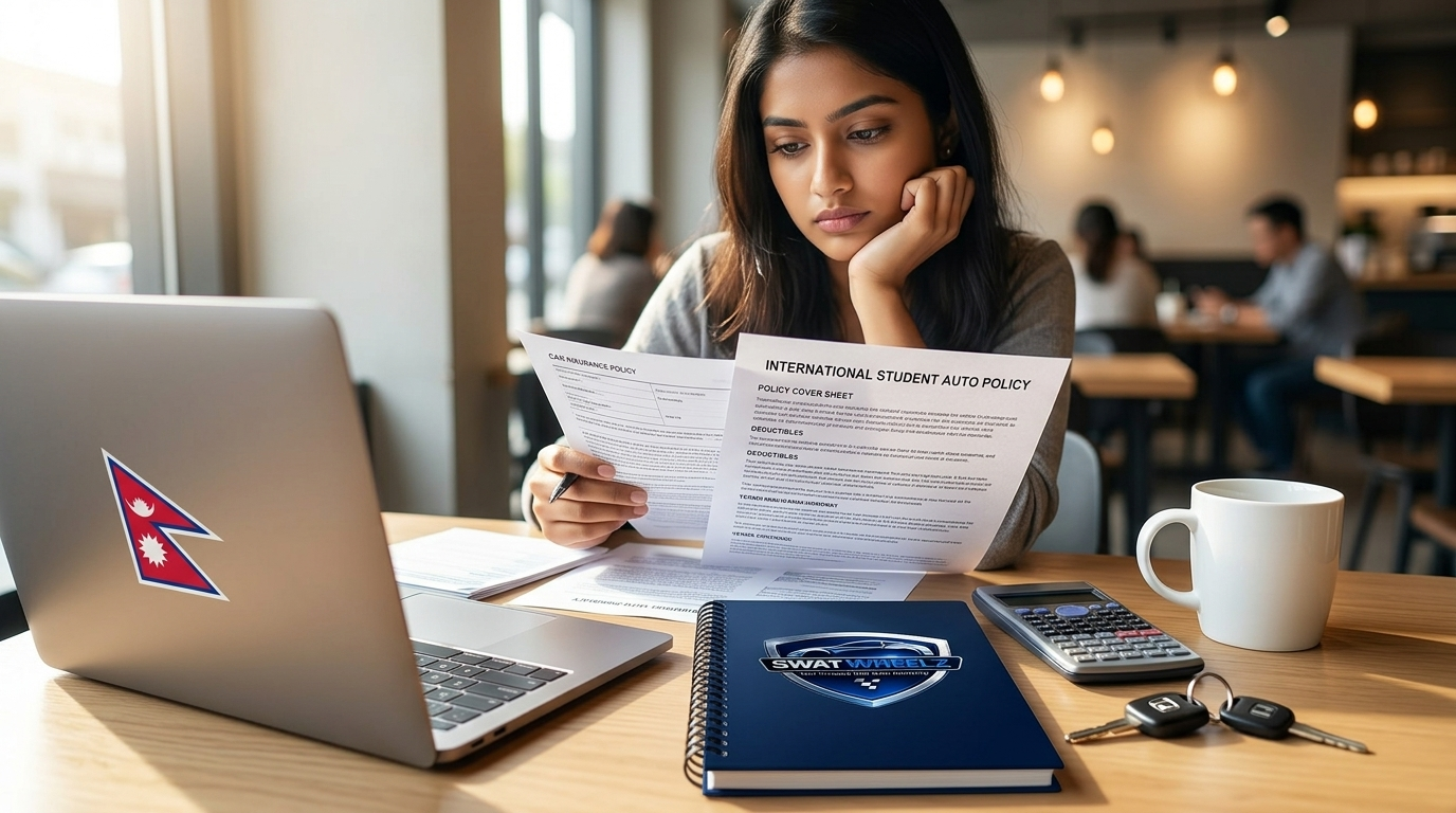 F1 visa student calculating monthly car insurance costs and comparing premium quotes.